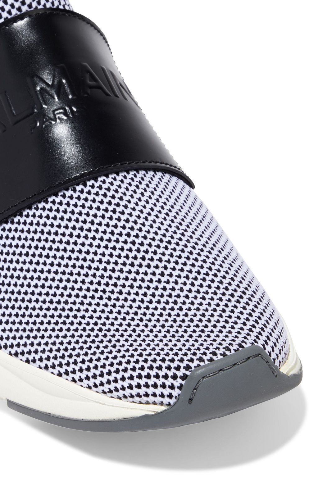 BALMAIN Cameron leather-trimmed jacquard-knit high-top sneakers