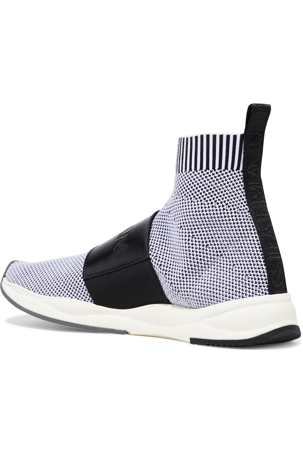 BALMAIN Cameron leather-trimmed jacquard-knit high-top sneakers