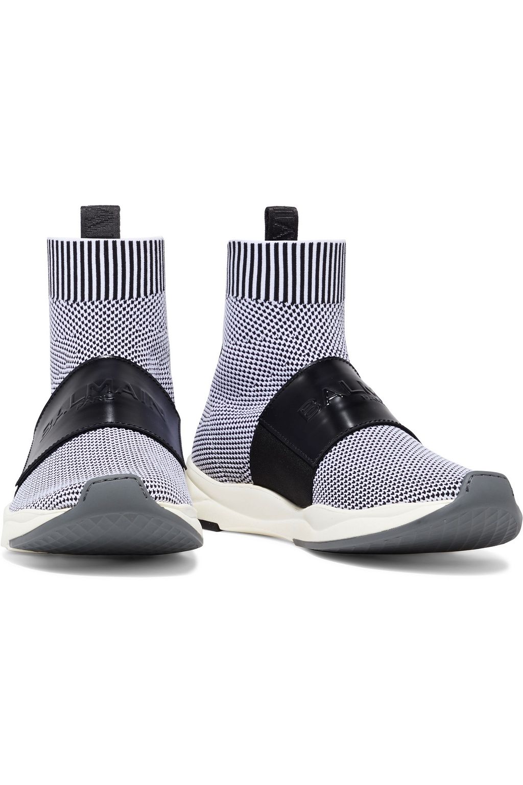 BALMAIN Cameron leather-trimmed jacquard-knit high-top sneakers
