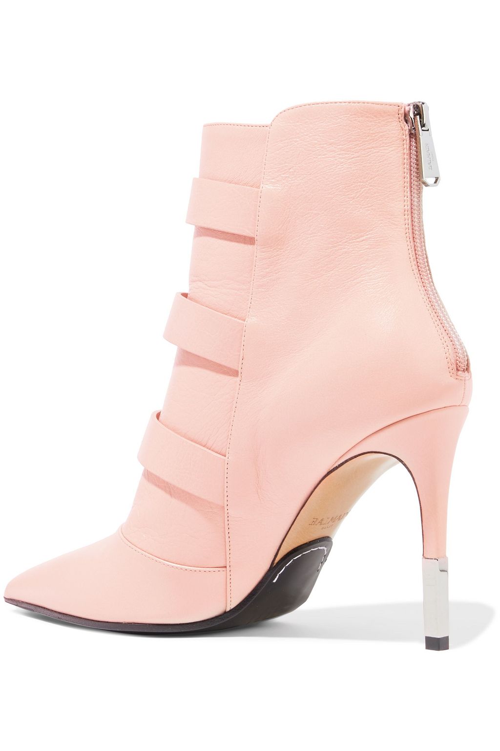 BALMAIN Elora buckled smooth and crinkled-leather ankle boots