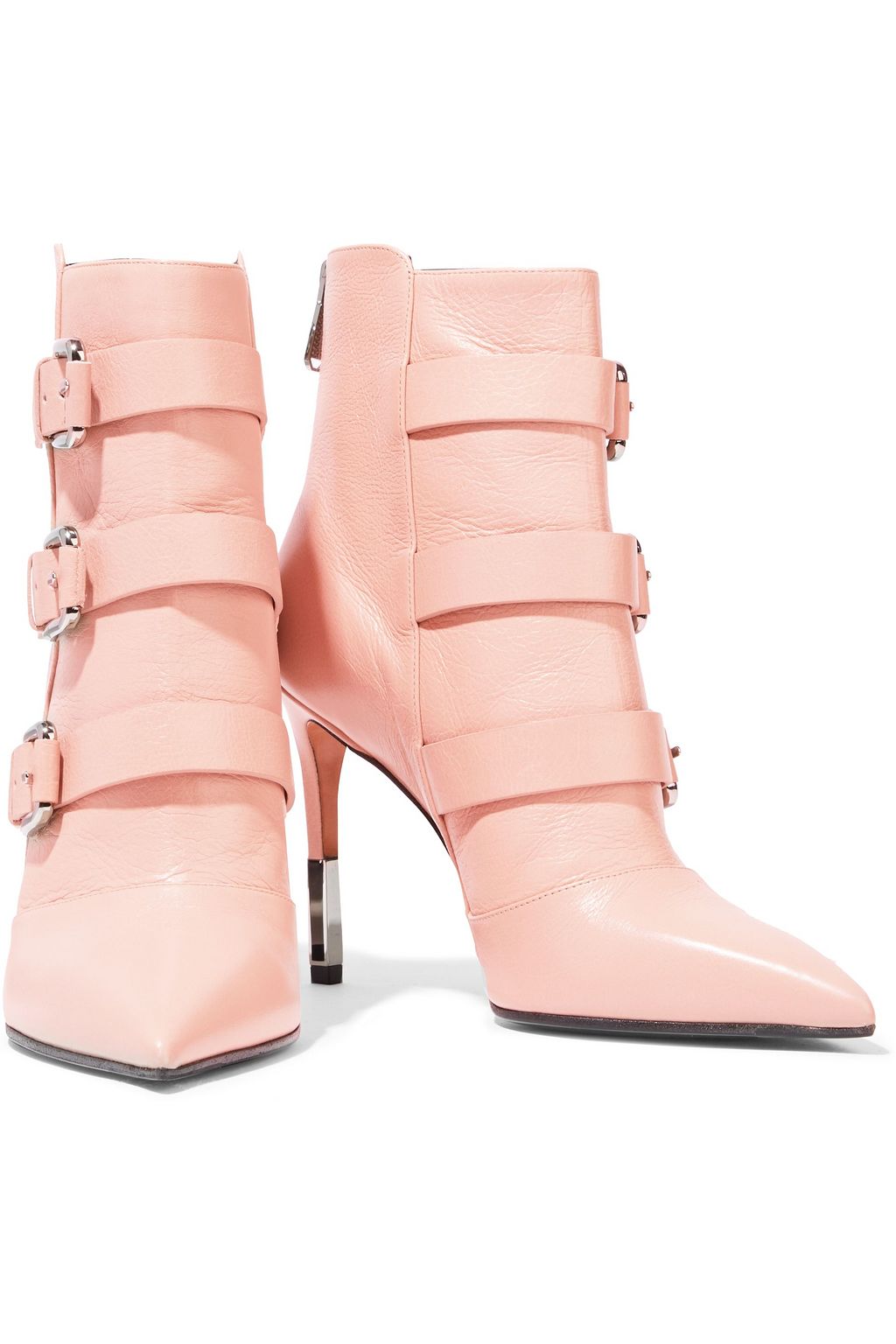 BALMAIN Elora buckled smooth and crinkled-leather ankle boots