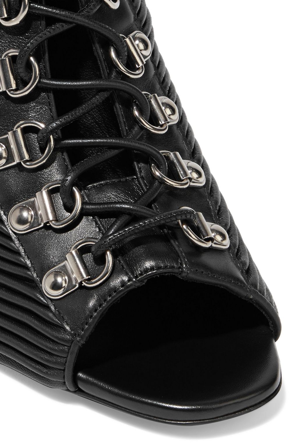 BALMAIN Lace-up pleated leather ankle boots