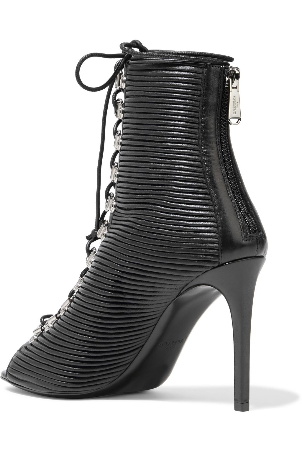 BALMAIN Lace-up pleated leather ankle boots