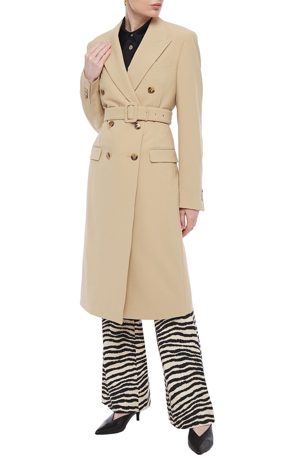 NANUSHKA Greta double-breasted belted crepe coat