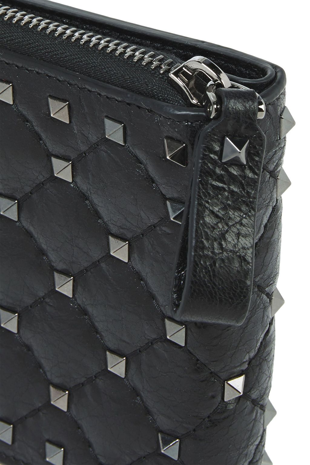 VALENTINO GARAVANI Rockstud Spike quilted cracked-leather wallet