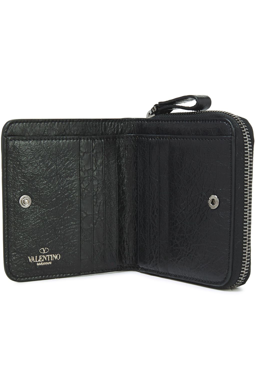 VALENTINO GARAVANI Rockstud Spike quilted cracked-leather wallet