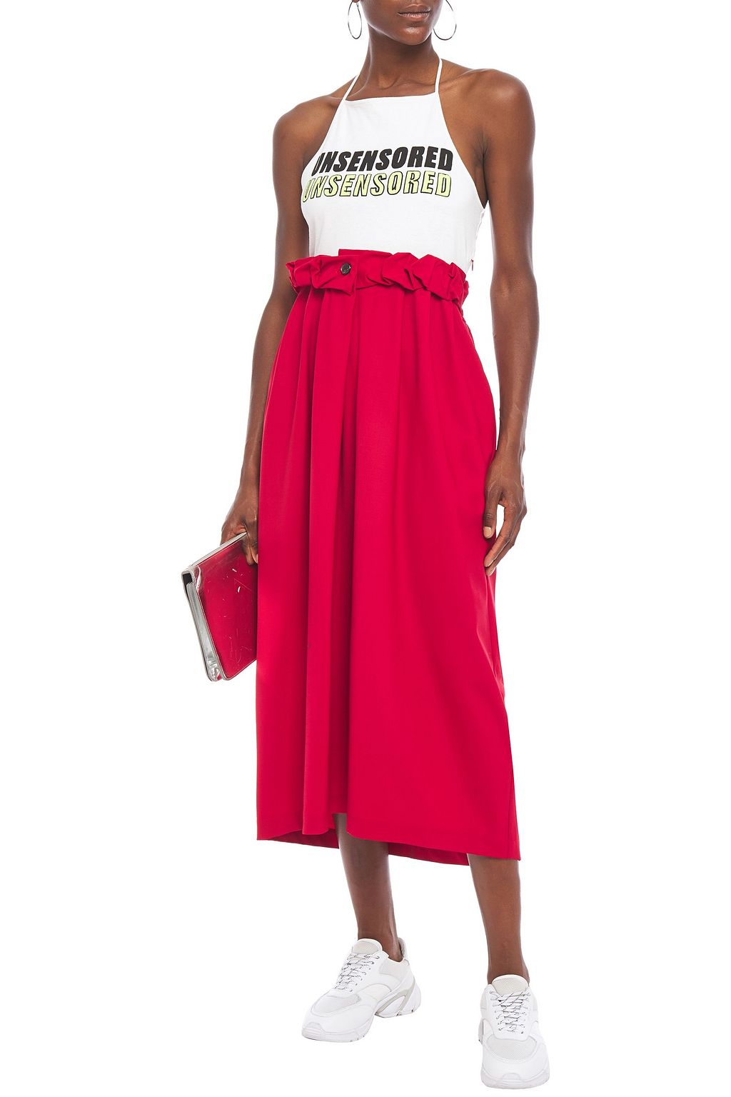 AMBUSH Printed cotton-jersey and wool-blend halterneck midi dress