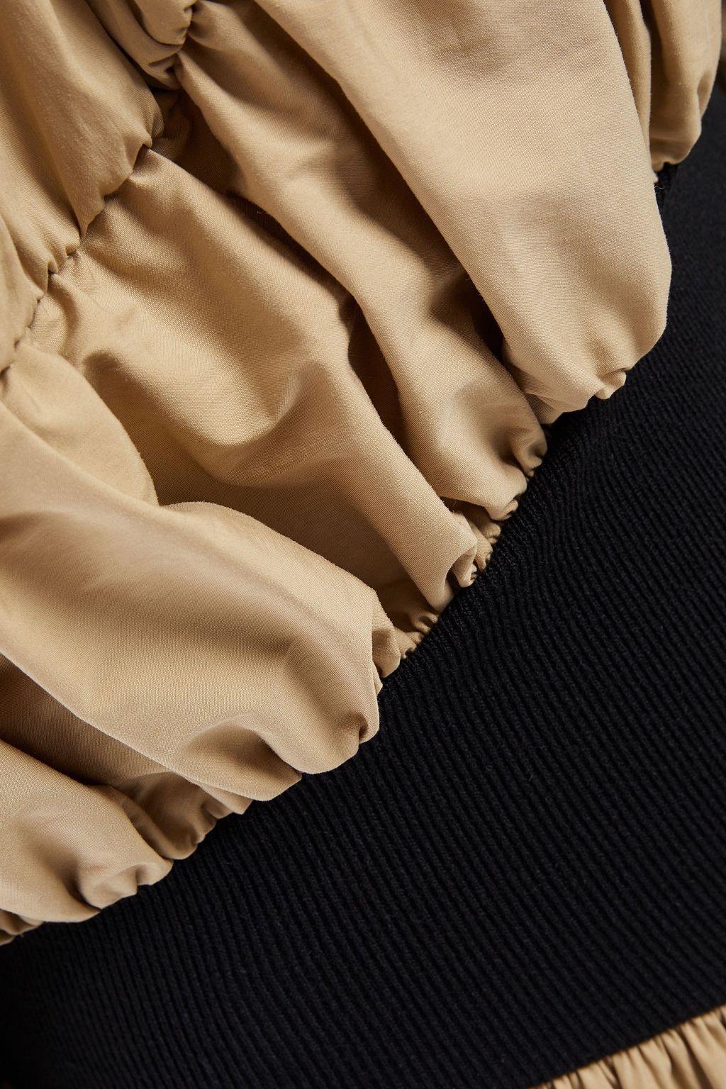 AMBUSH Ribbed knit-paneled shirred cotton-poplin maxi dress