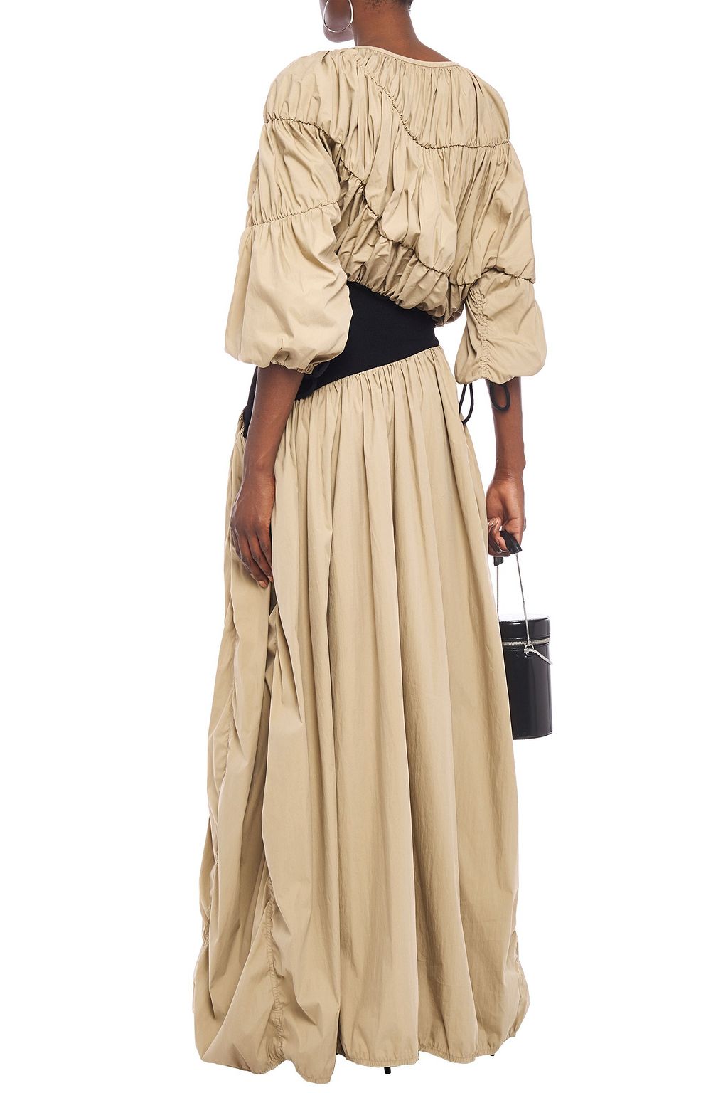 AMBUSH Ribbed knit-paneled shirred cotton-poplin maxi dress