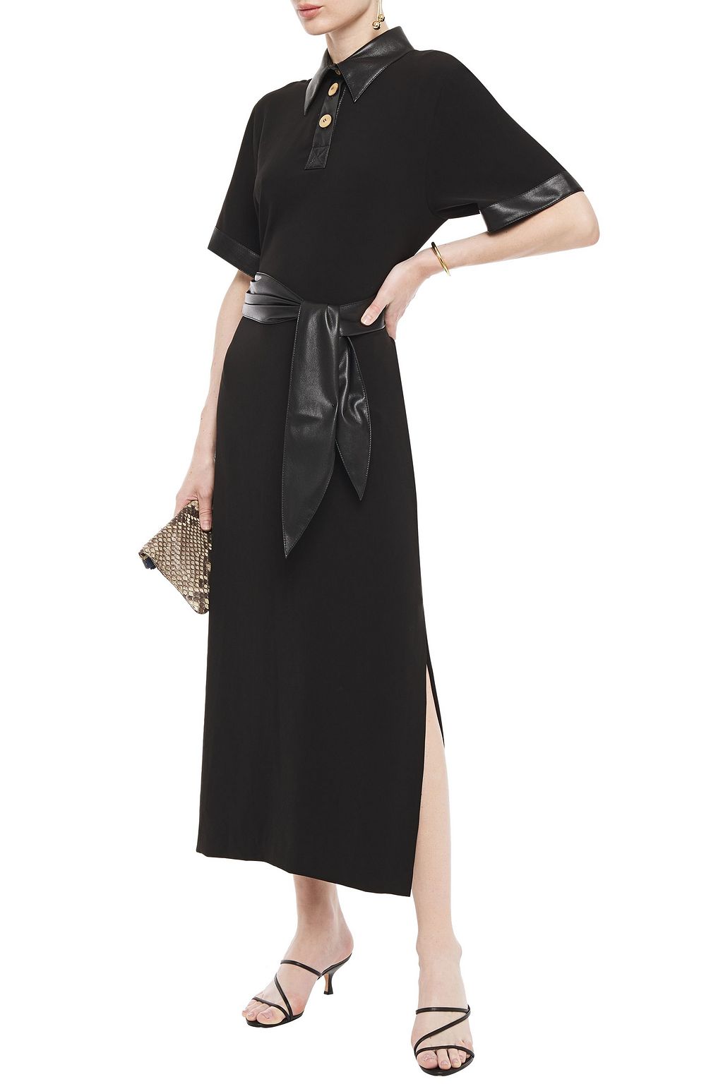 NANUSHKA Vegan leather-trimmed crepe maxi dress