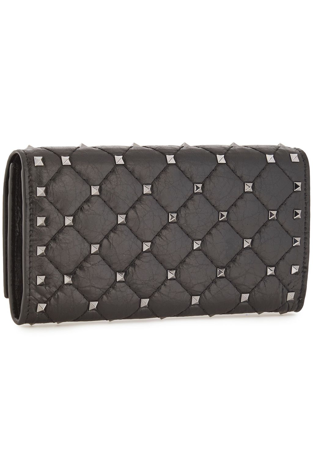 VALENTINO GARAVANI Rockstud Spike quilted cracked-leather wallet