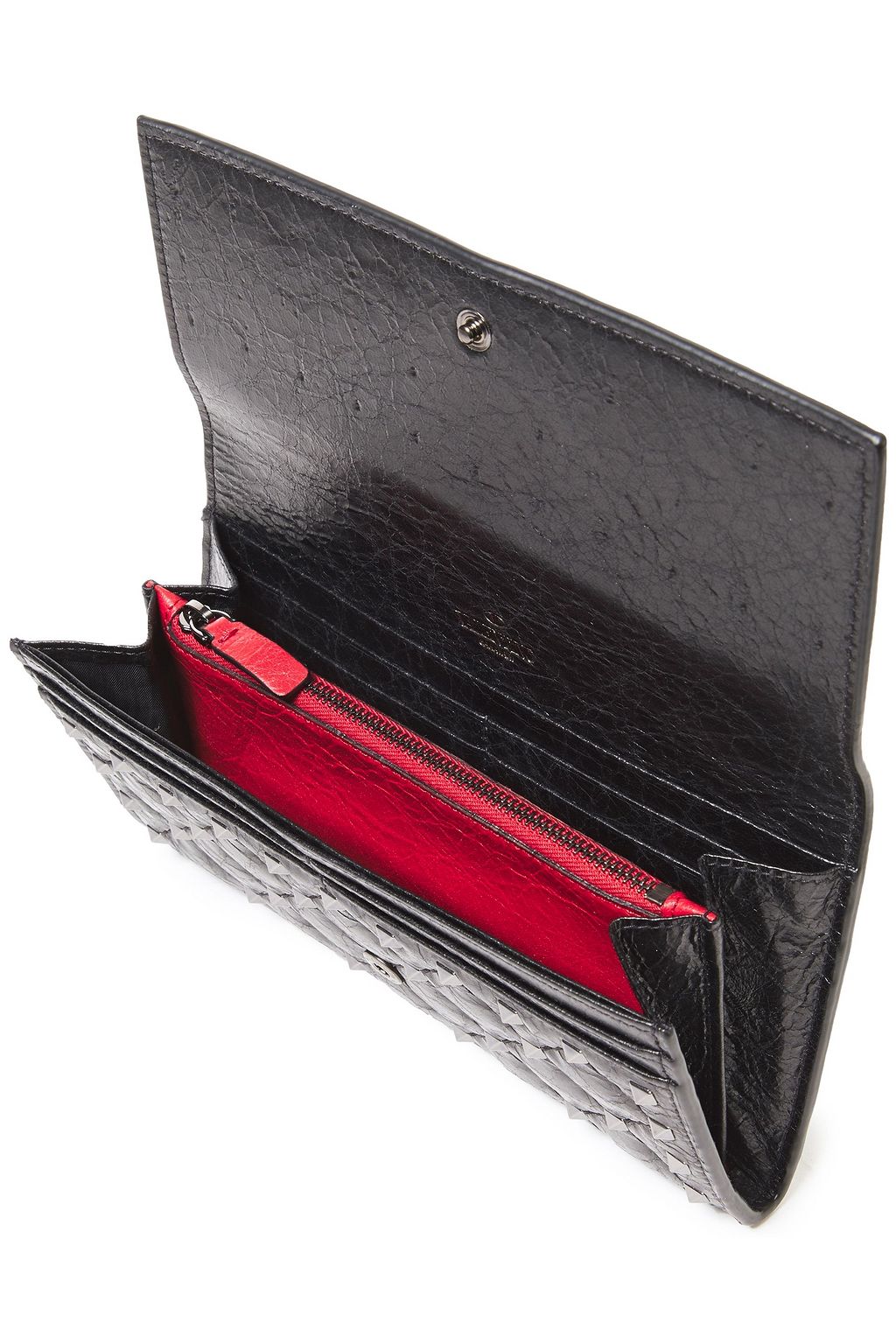 VALENTINO GARAVANI Rockstud Spike quilted cracked-leather wallet