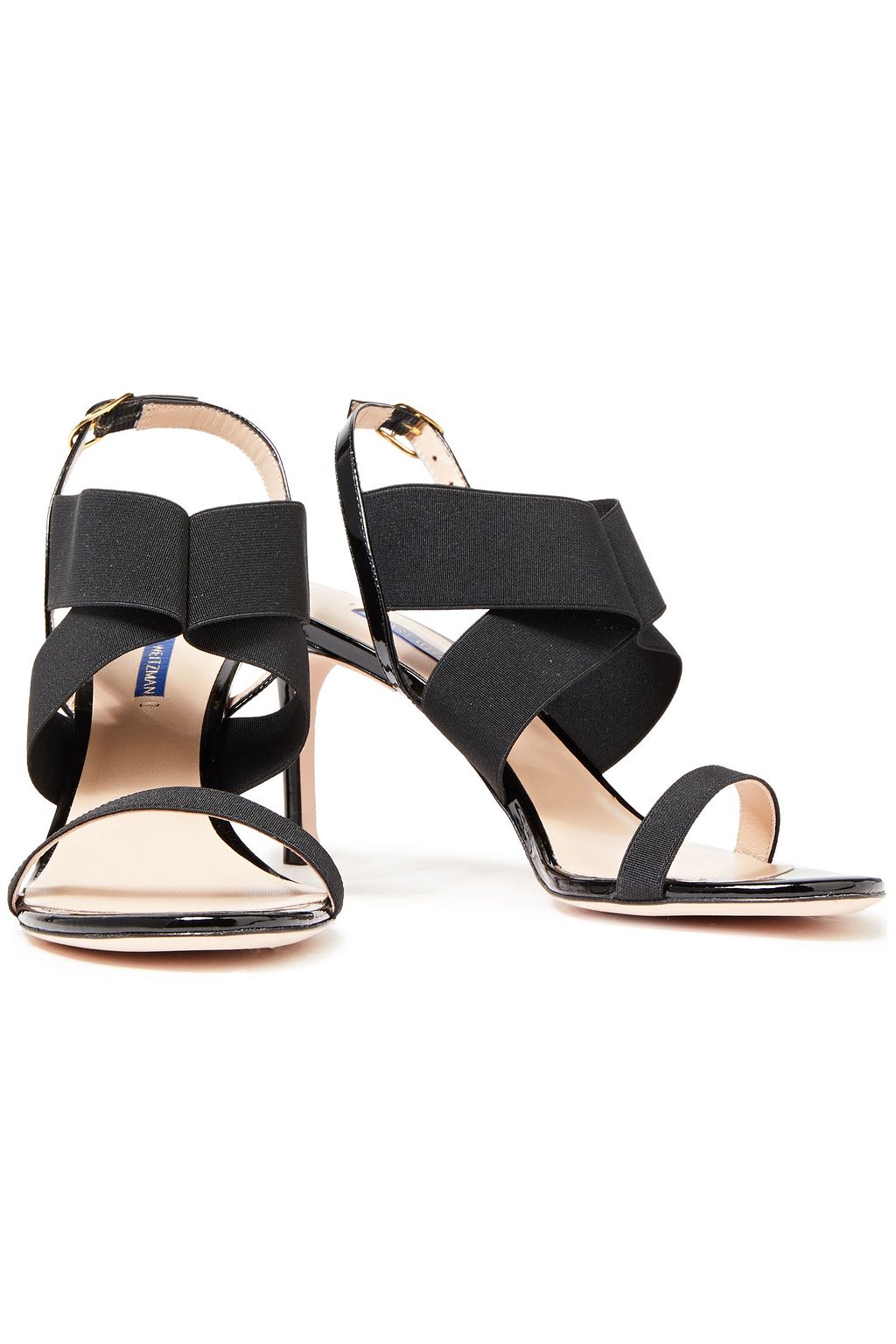 STUART WEITZMAN Alana 75 patent-leather and stretch-knit slingback sandals
