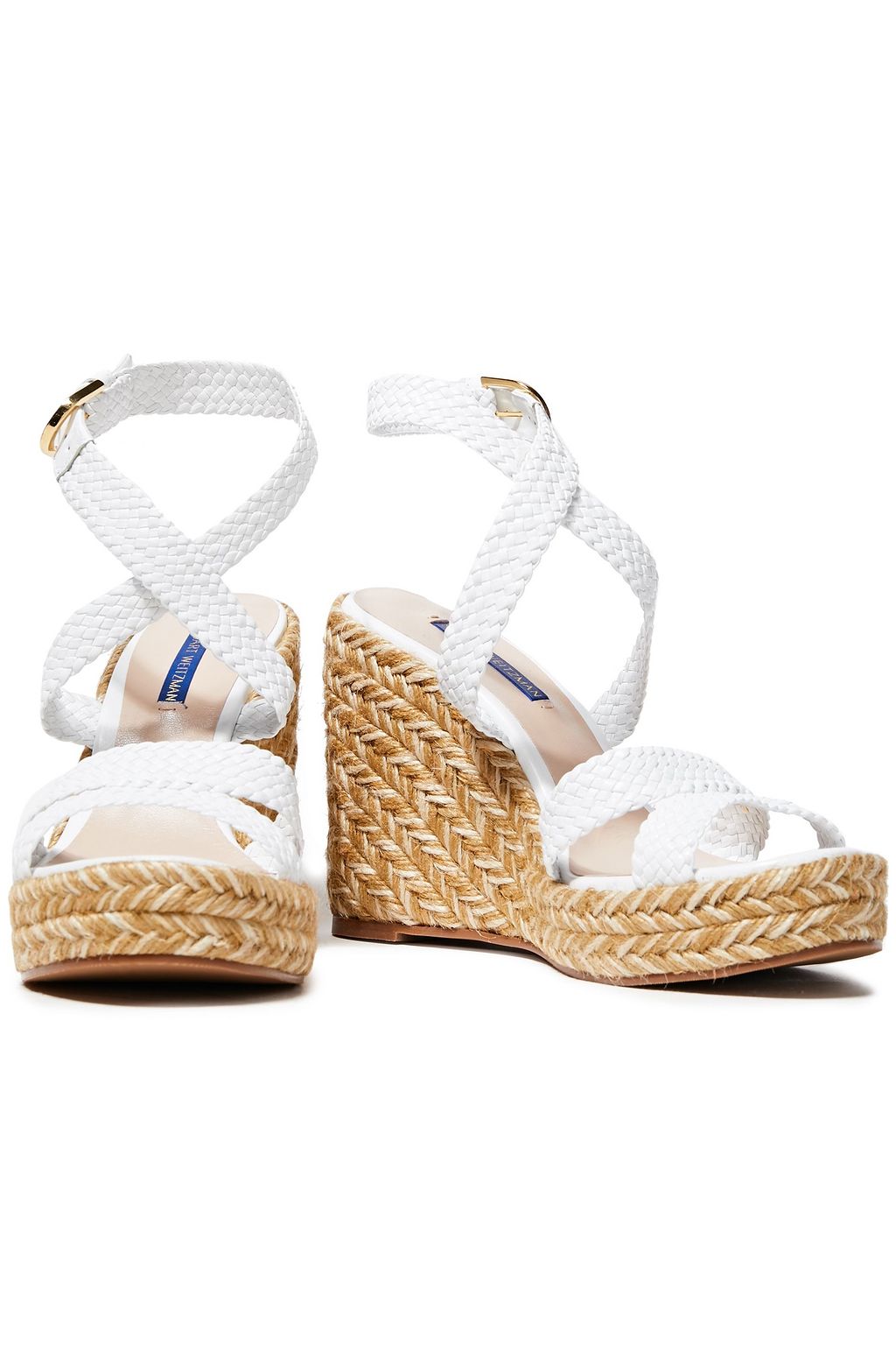 STUART WEITZMAN Color-block woven leather espadrille wedge sandals