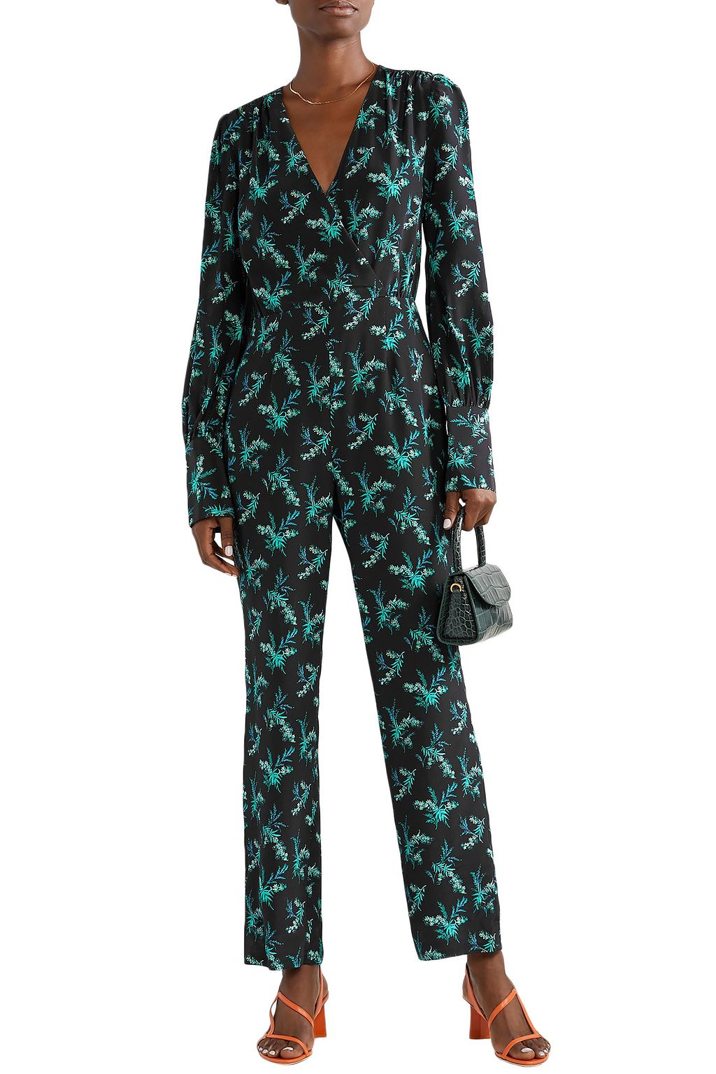 LES RÊVERIES Wrap-effect floral-print silk crepe de chine jumpsuit