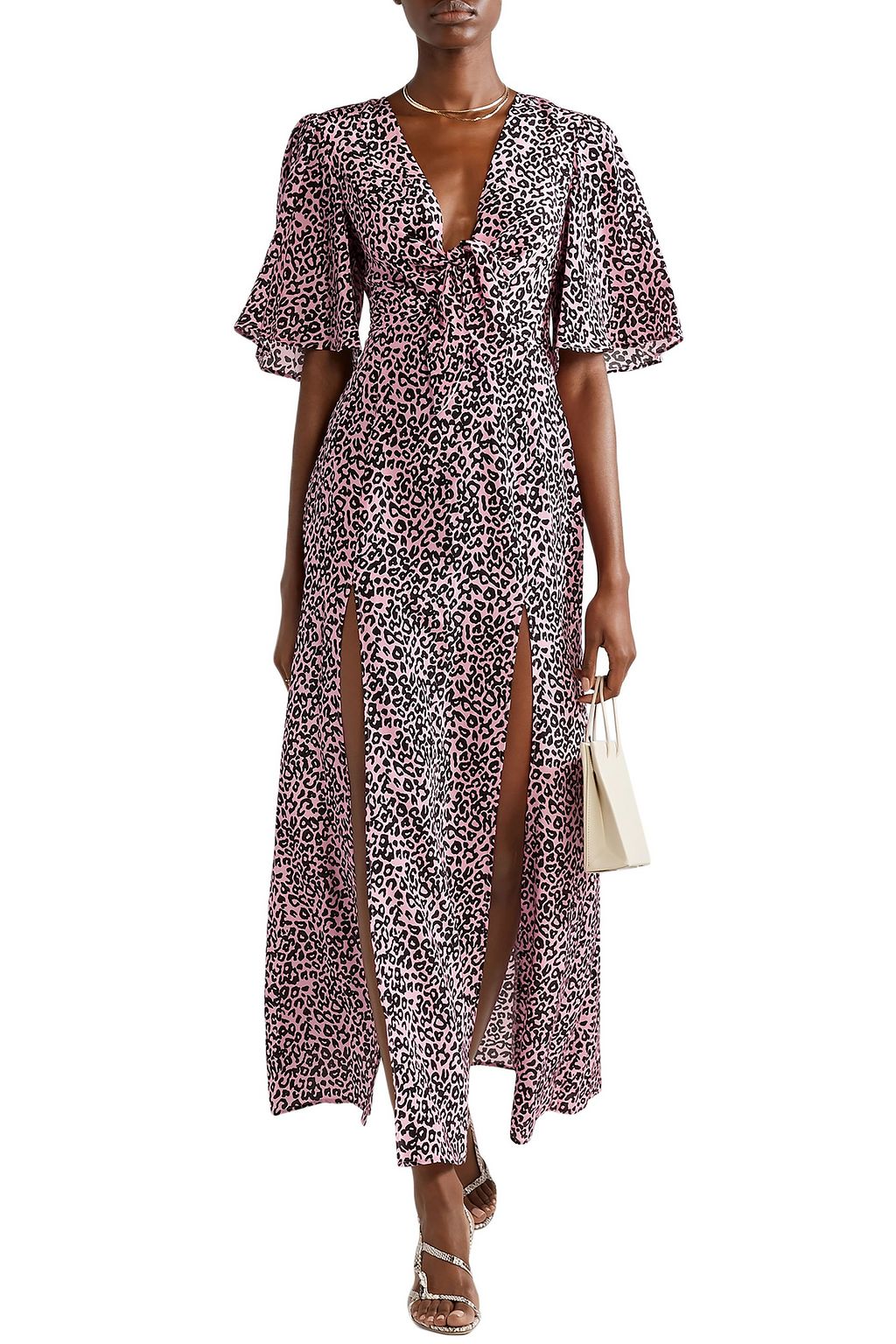 LES RÊVERIES Tie-front floral-print silk-satin maxi dress