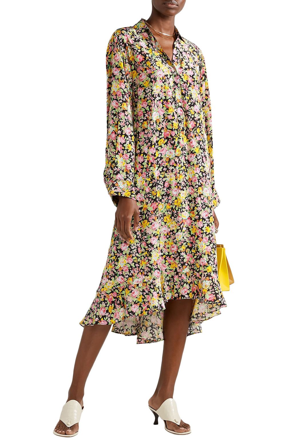 LES RÊVERIES Asymmetric floral-print silk-crepe midi dress