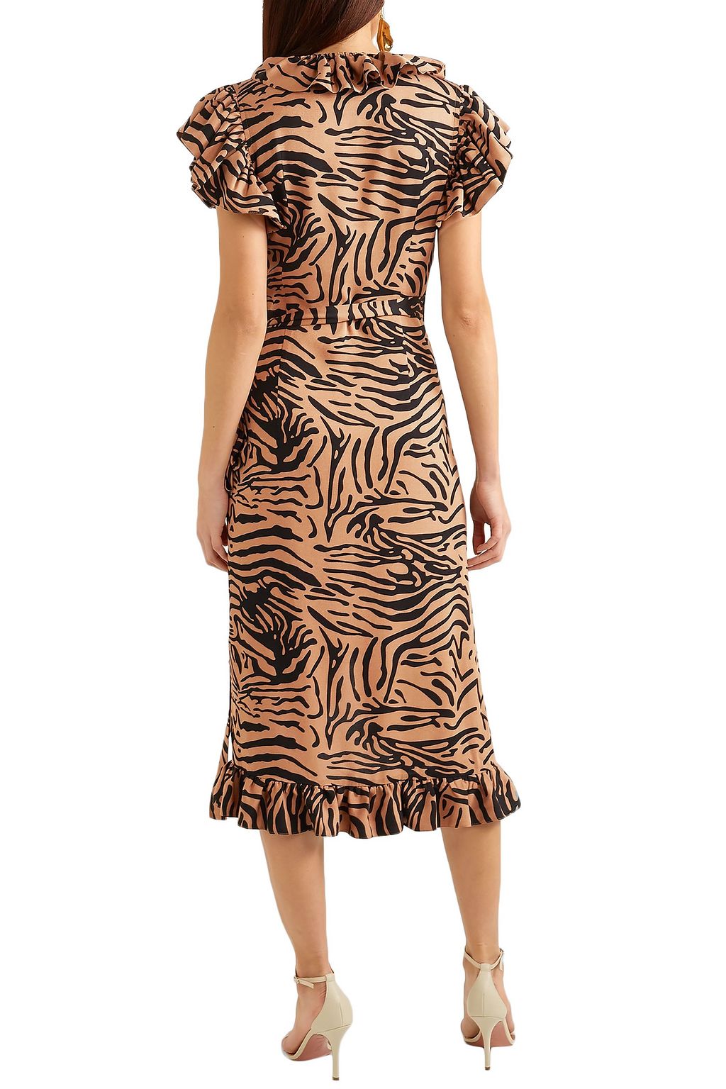 DE LA VALI Cadaques ruffled animal-print crepe de chine wrap dress