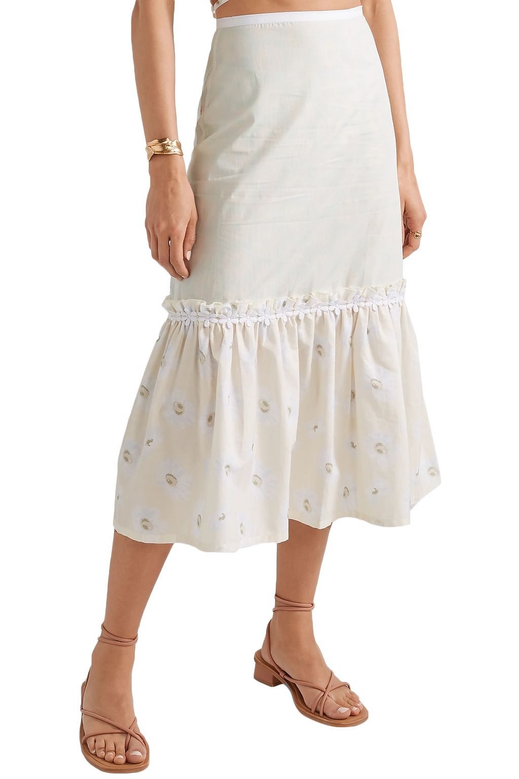 SOLID & STRIPED Peasant tiered floral-print cotton-poplin skirt