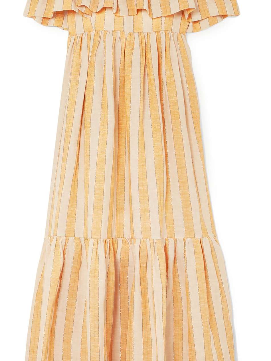 ida cold-shoulder metallic striped linen-blend maxi dress