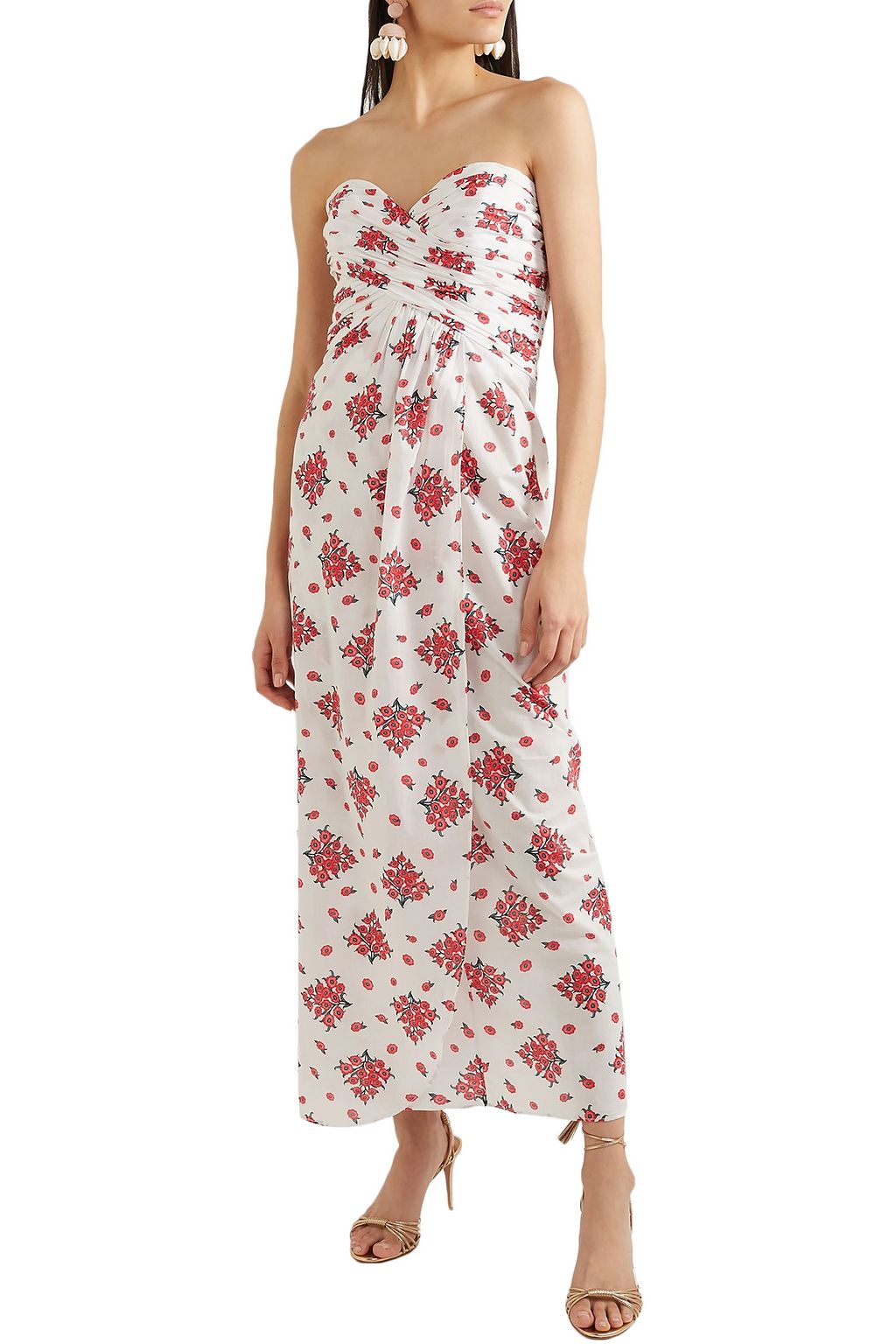 REBECCA DE RAVENEL Dandelion strapless floral-print cotton maxi dress