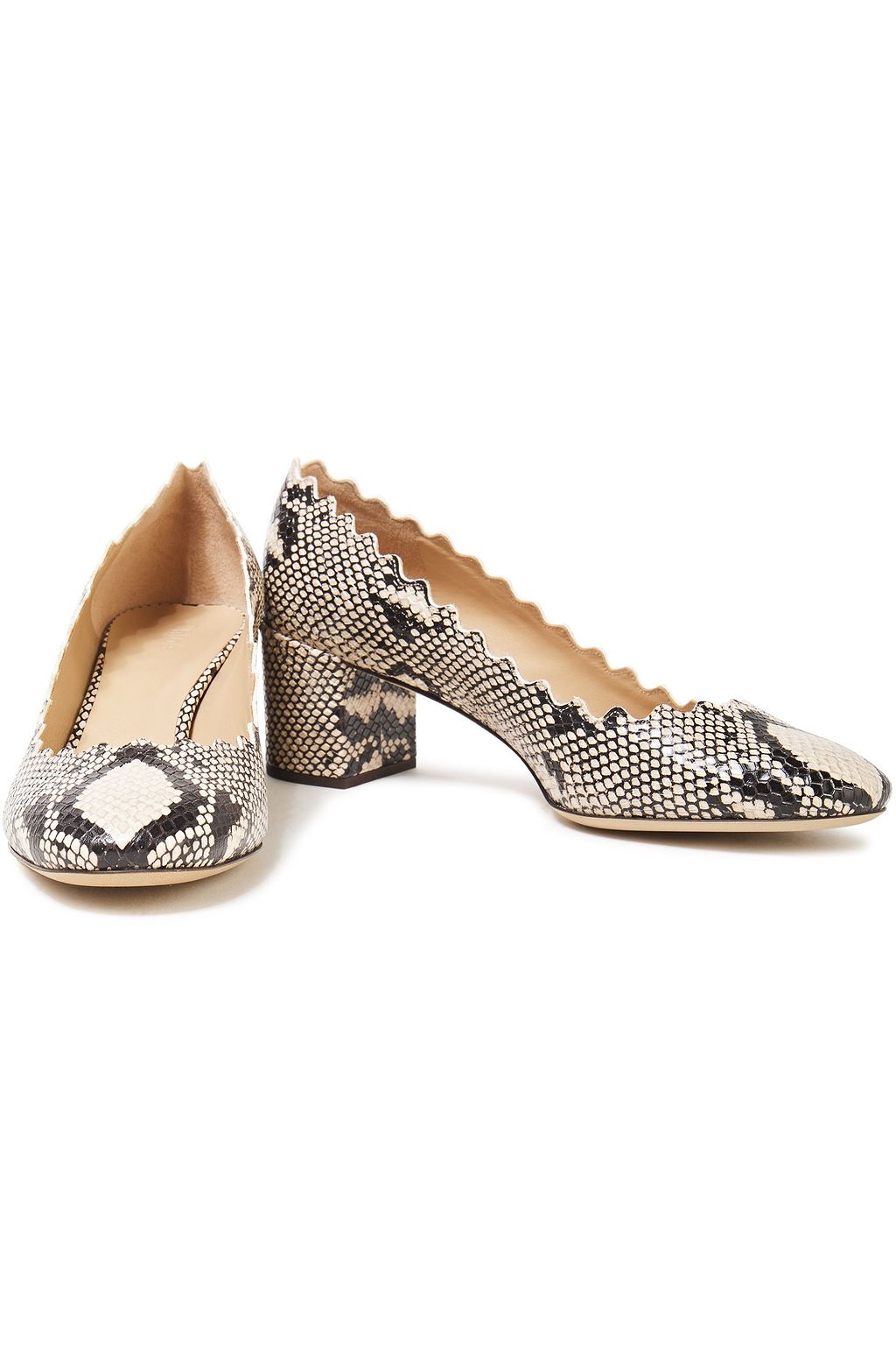 CHLOÉ Scalloped snake-effect leather pumps