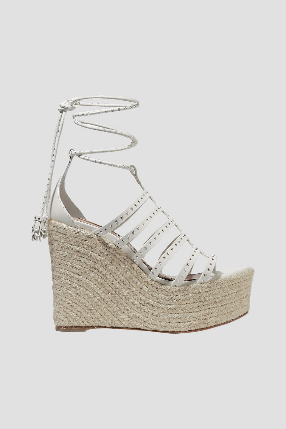 Alaïa Woman 140 Studded Cutout Leather Wedge Espadrilles White Size 38