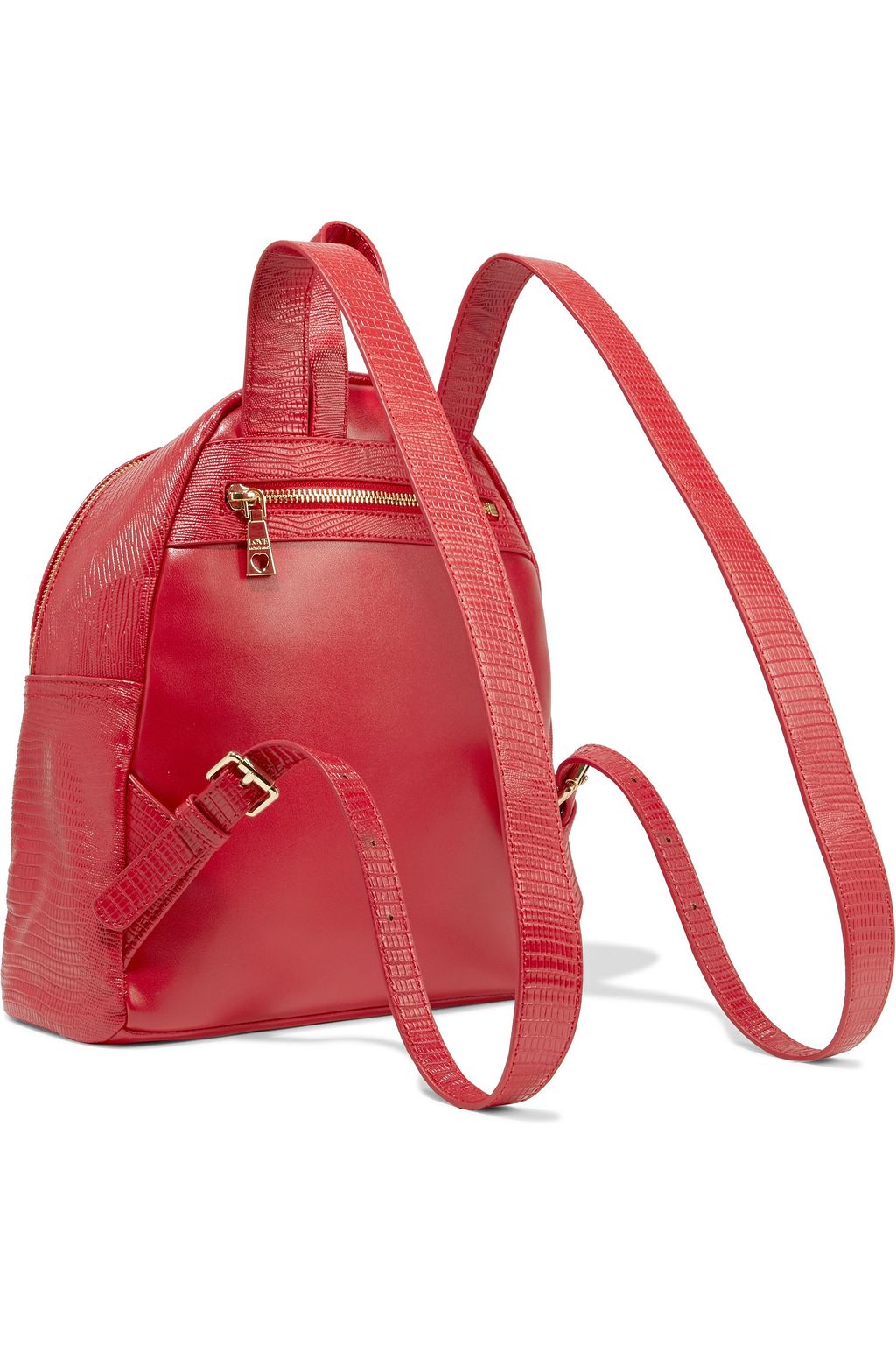 LOVE MOSCHINO Embellished smooth and lizard-effect faux leather backpack