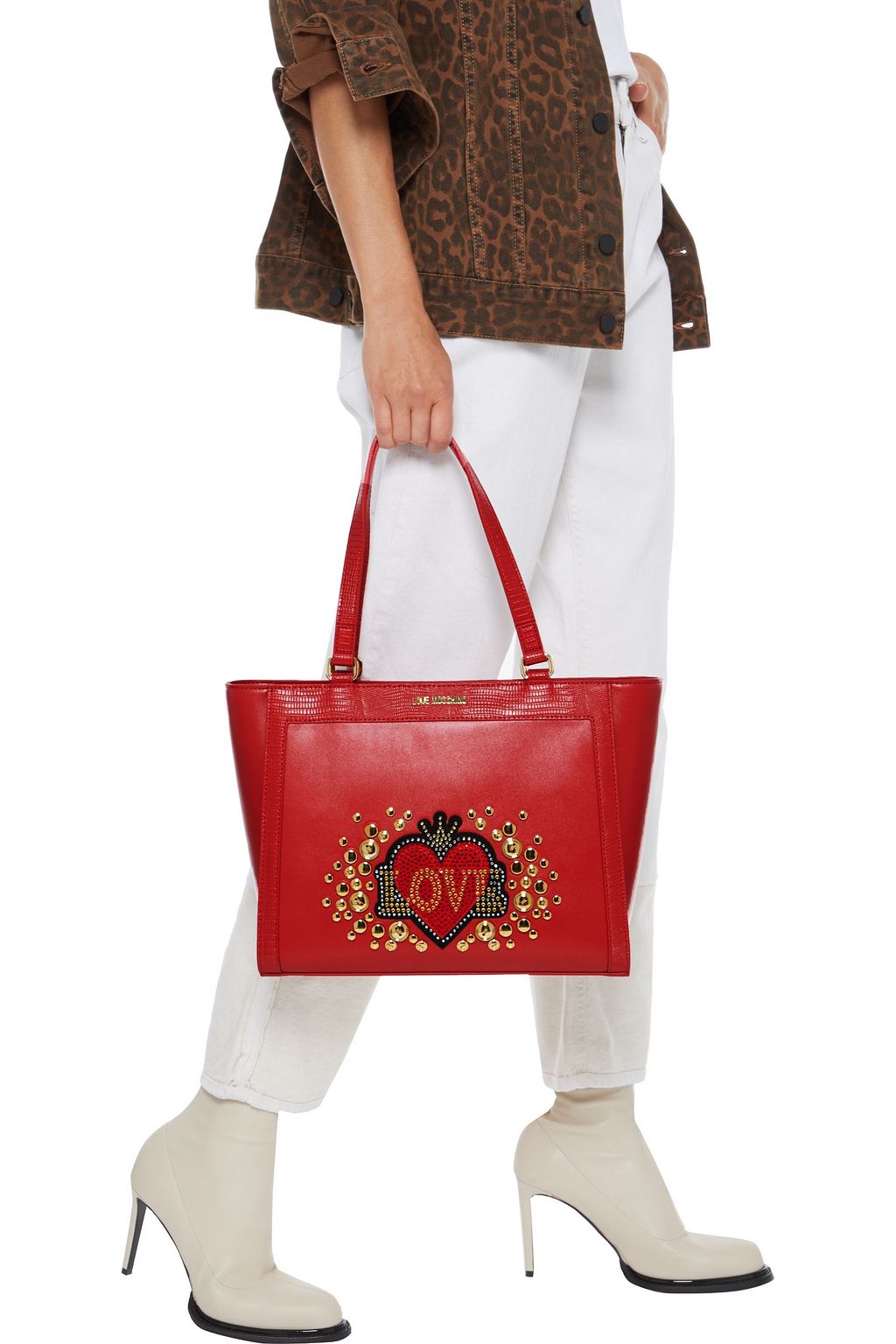 LOVE MOSCHINO Quilted embellished faux leather tote