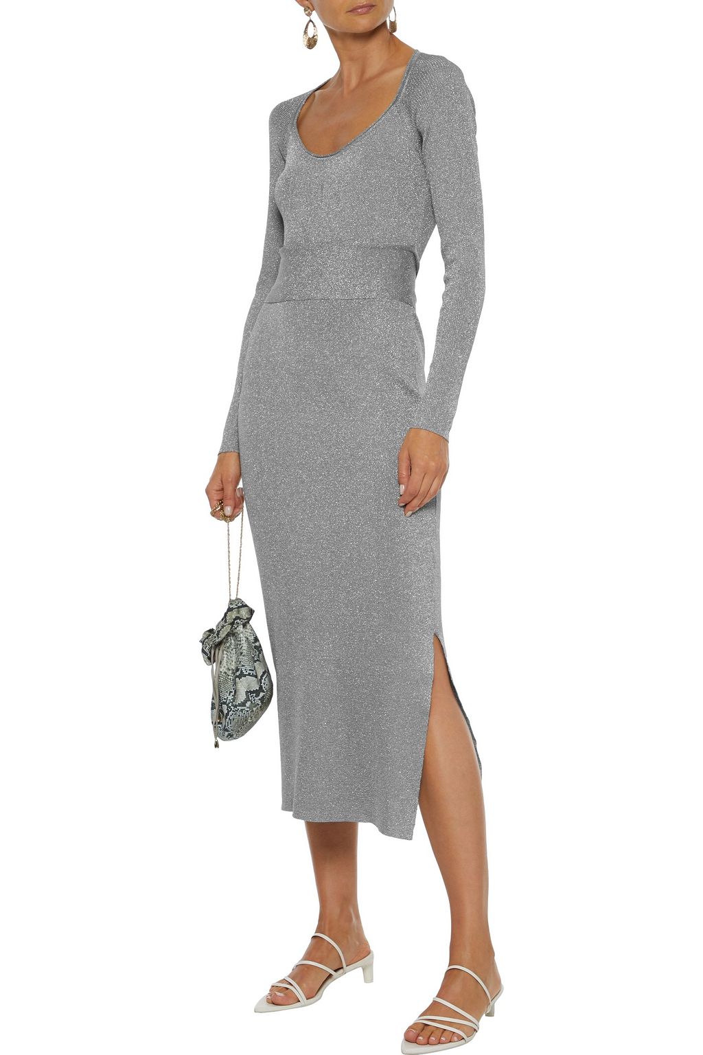 3.1 PHILLIP LIM Belted metallic ribbed-knit midi dress
