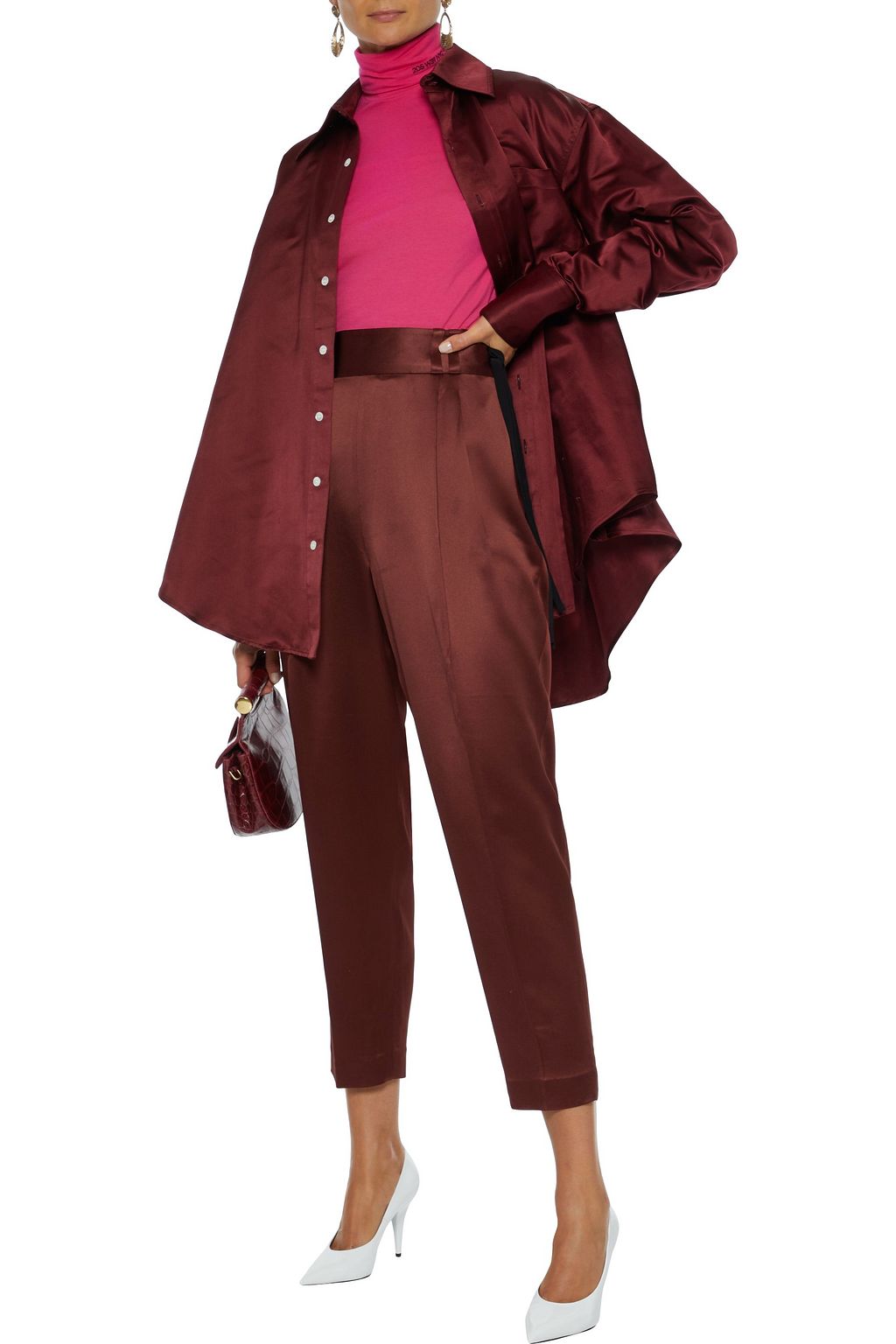 3.1 PHILLIP LIM Cropped tie-detailed satin-crepe tapered pants