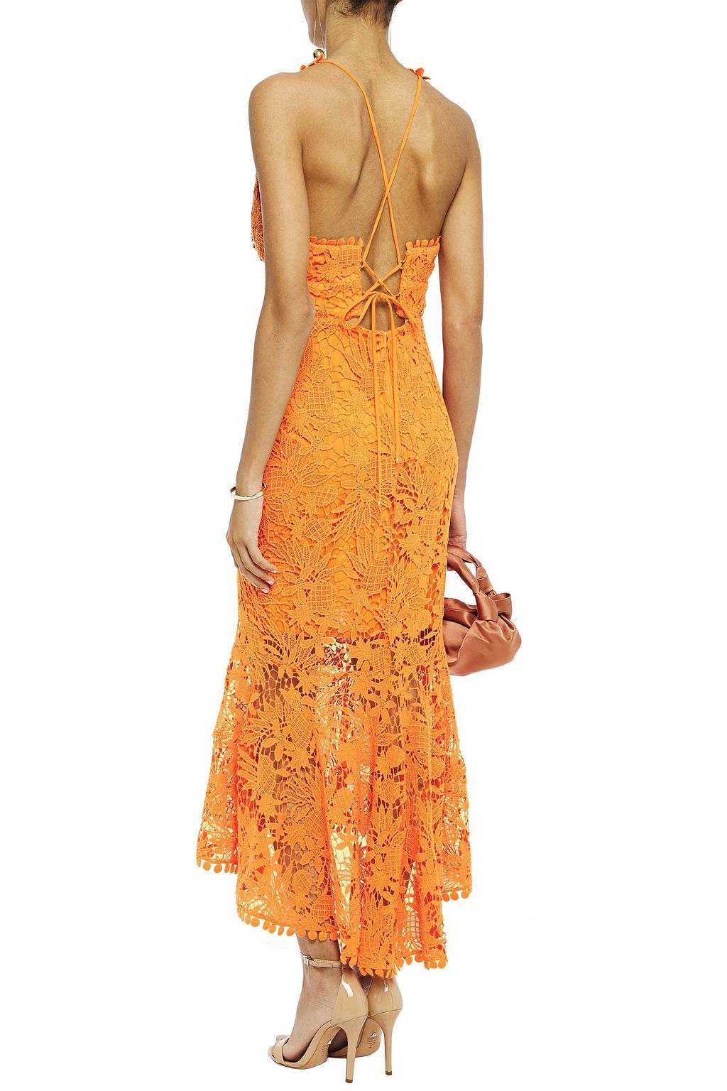 MARIA LUCIA HOHAN Asymmetric cotton guipure-lace halterneck midi dress