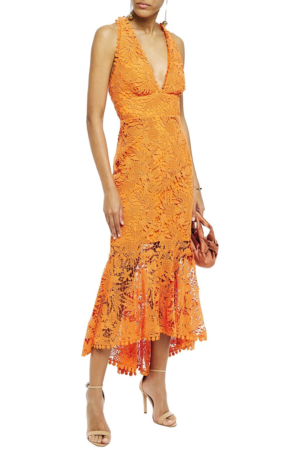 MARIA LUCIA HOHAN Asymmetric cotton guipure-lace halterneck midi dress