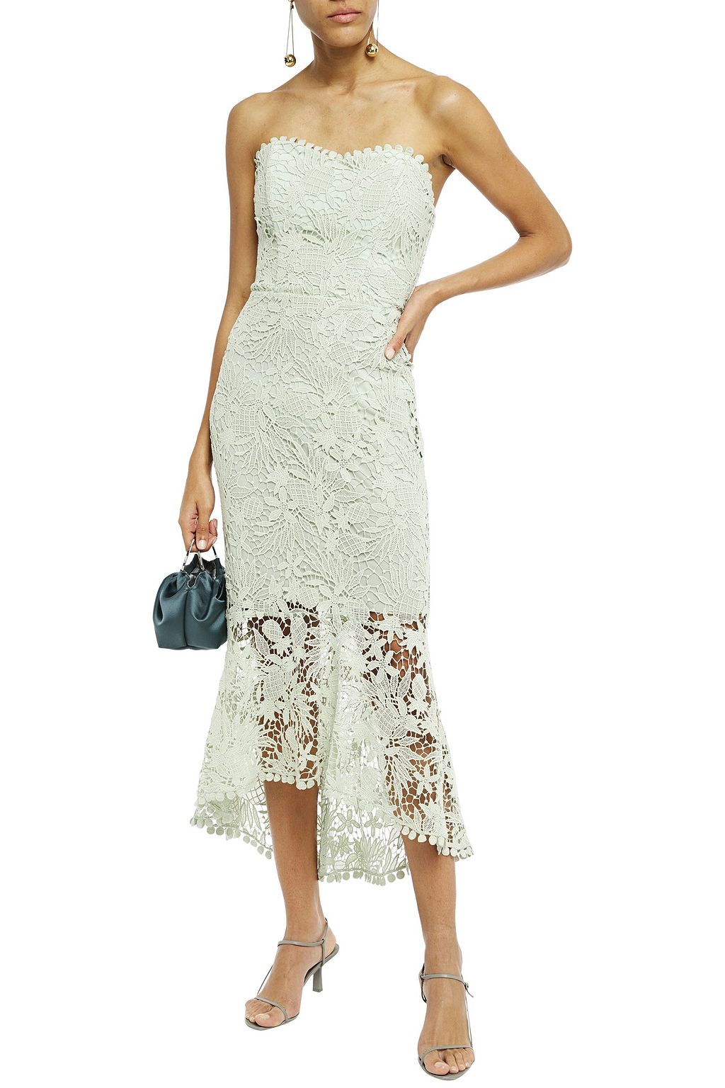 MARIA LUCIA HOHAN Luri strapless lace-up cotton guipure lace midi dress