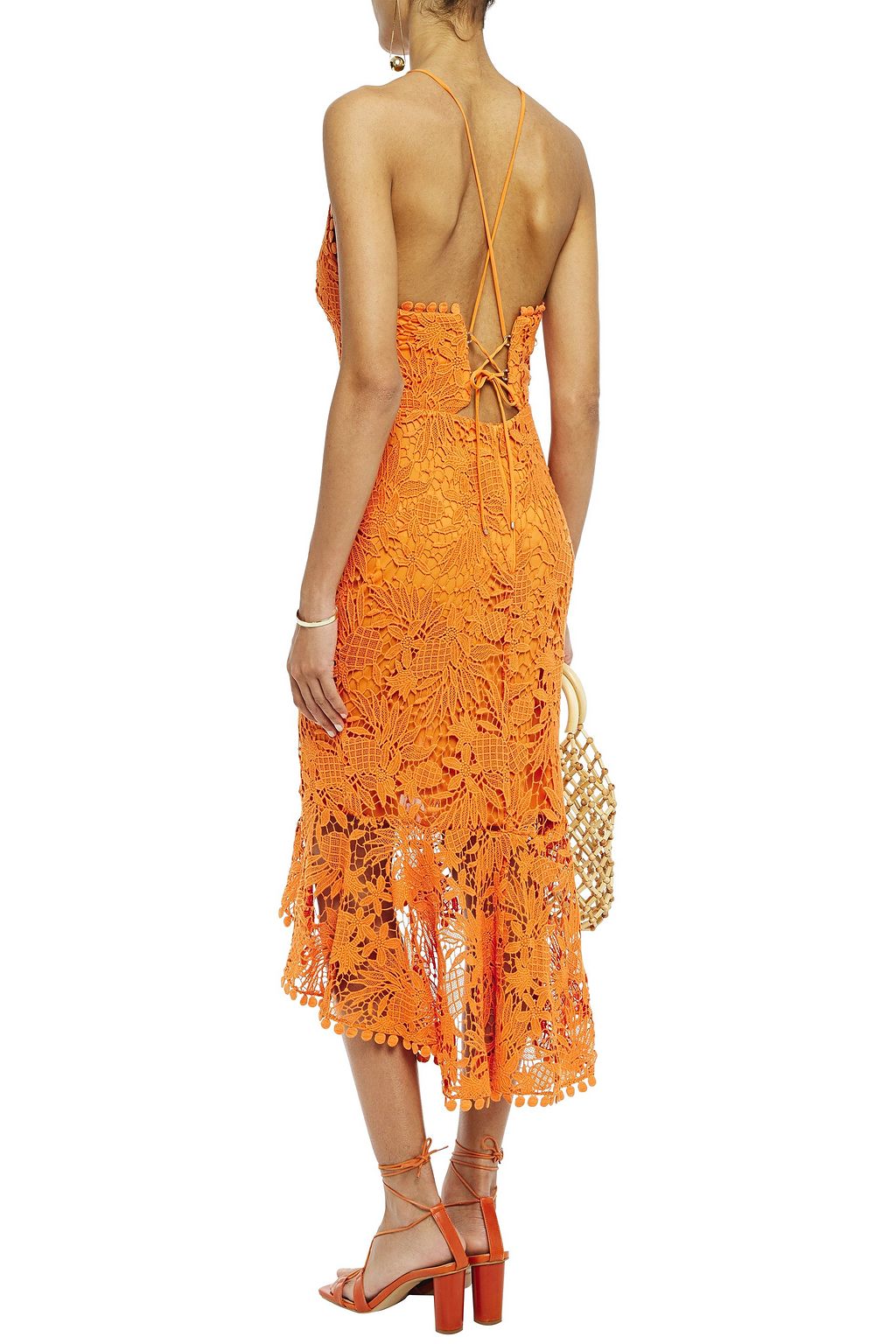 MARIA LUCIA HOHAN Ayane lace-up fluted cotton guipure lace dress