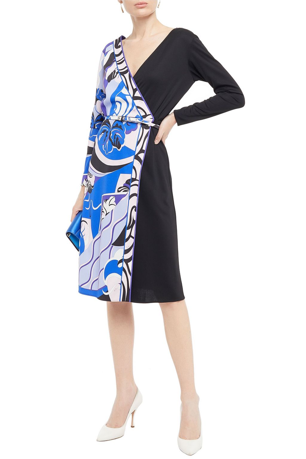 PUCCI Wrap-effect paneled printed cady dress