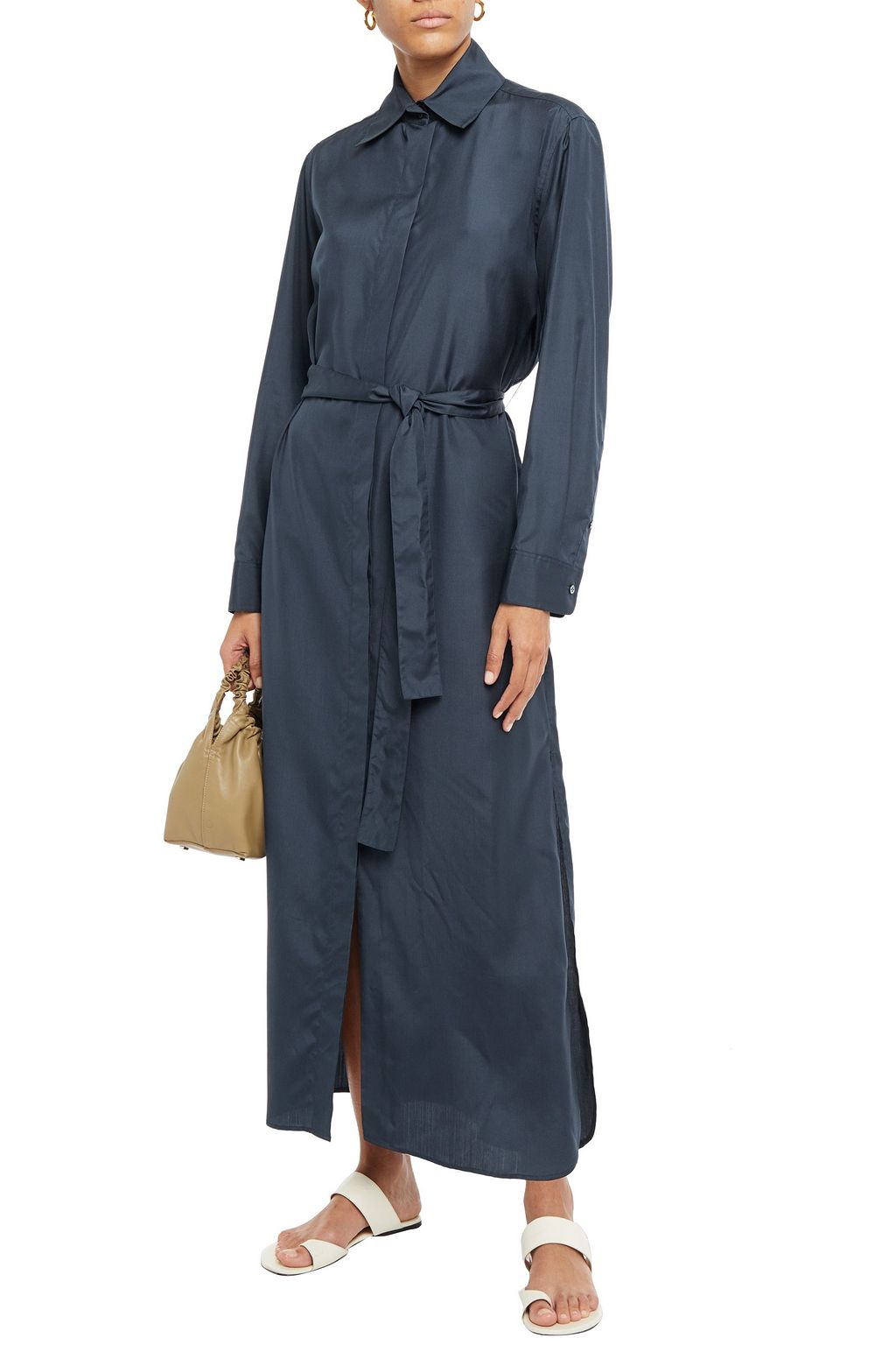THE ROW Belted silk maxi shirt dress