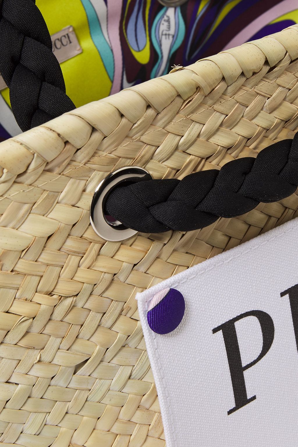 PUCCI Logo-print canvas and straw tote