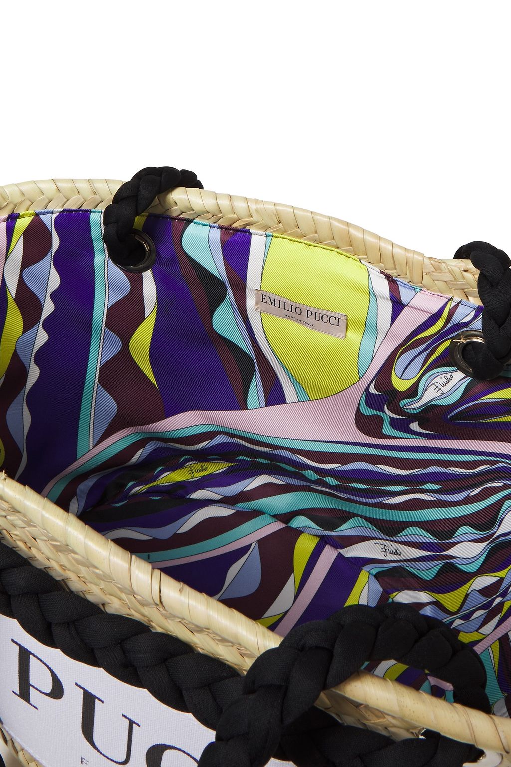 PUCCI Logo-print canvas and straw tote