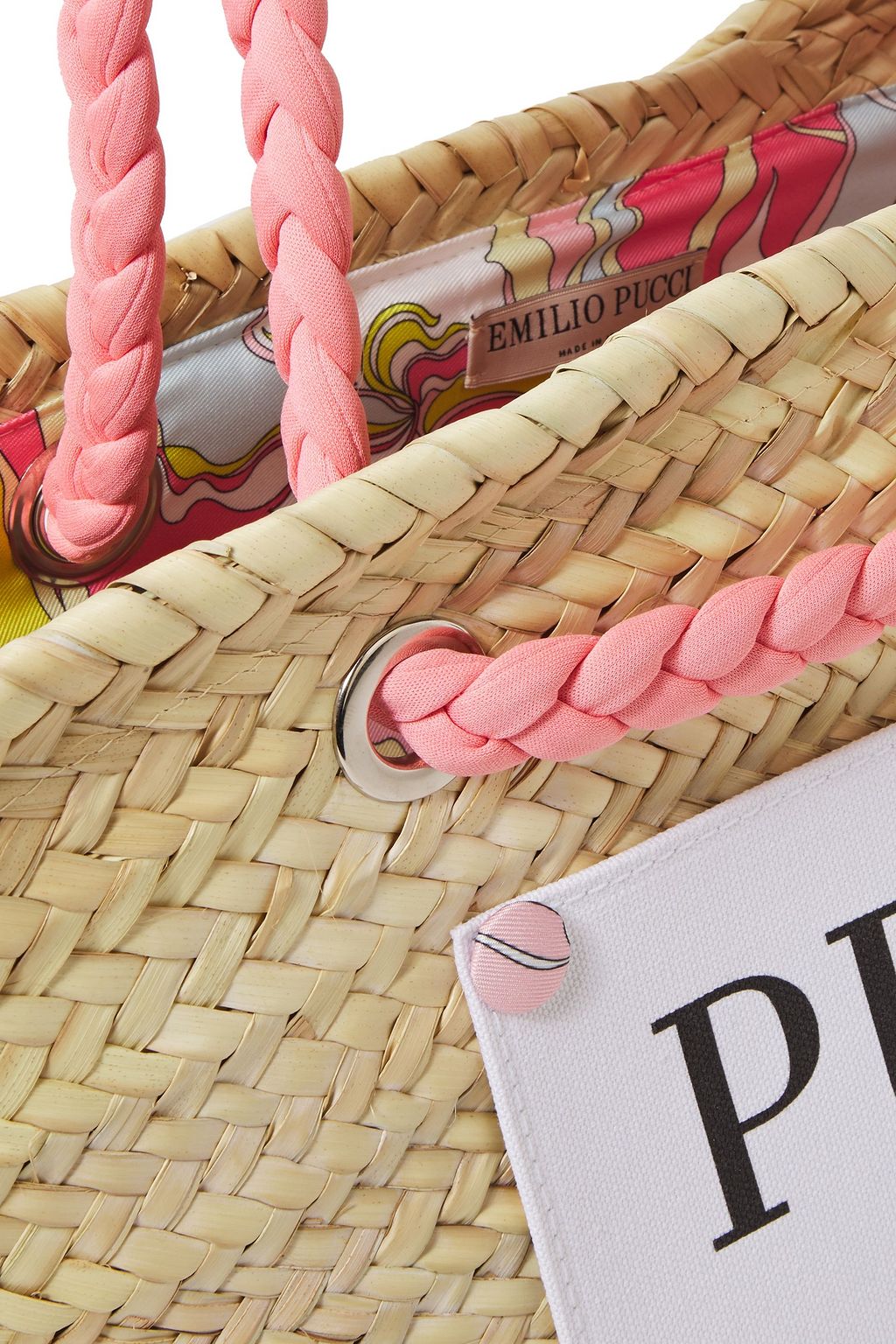 PUCCI Logo-print canvas and straw tote