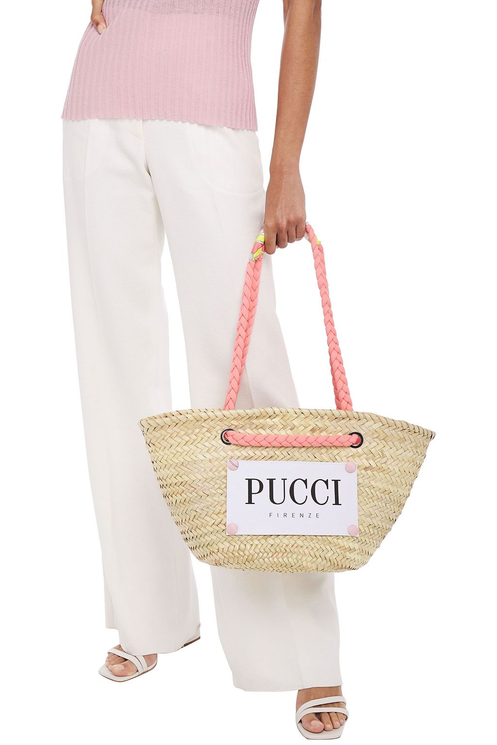 PUCCI Logo-print canvas and straw tote