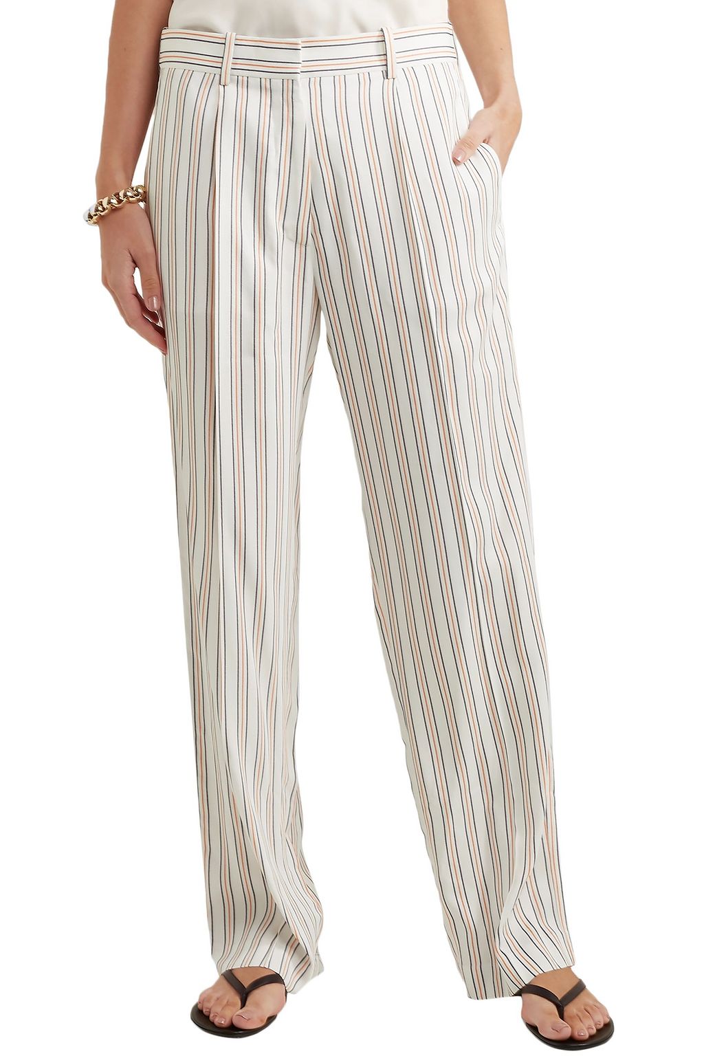 VICTORIA BECKHAM Striped crepe de chine straight-leg pants