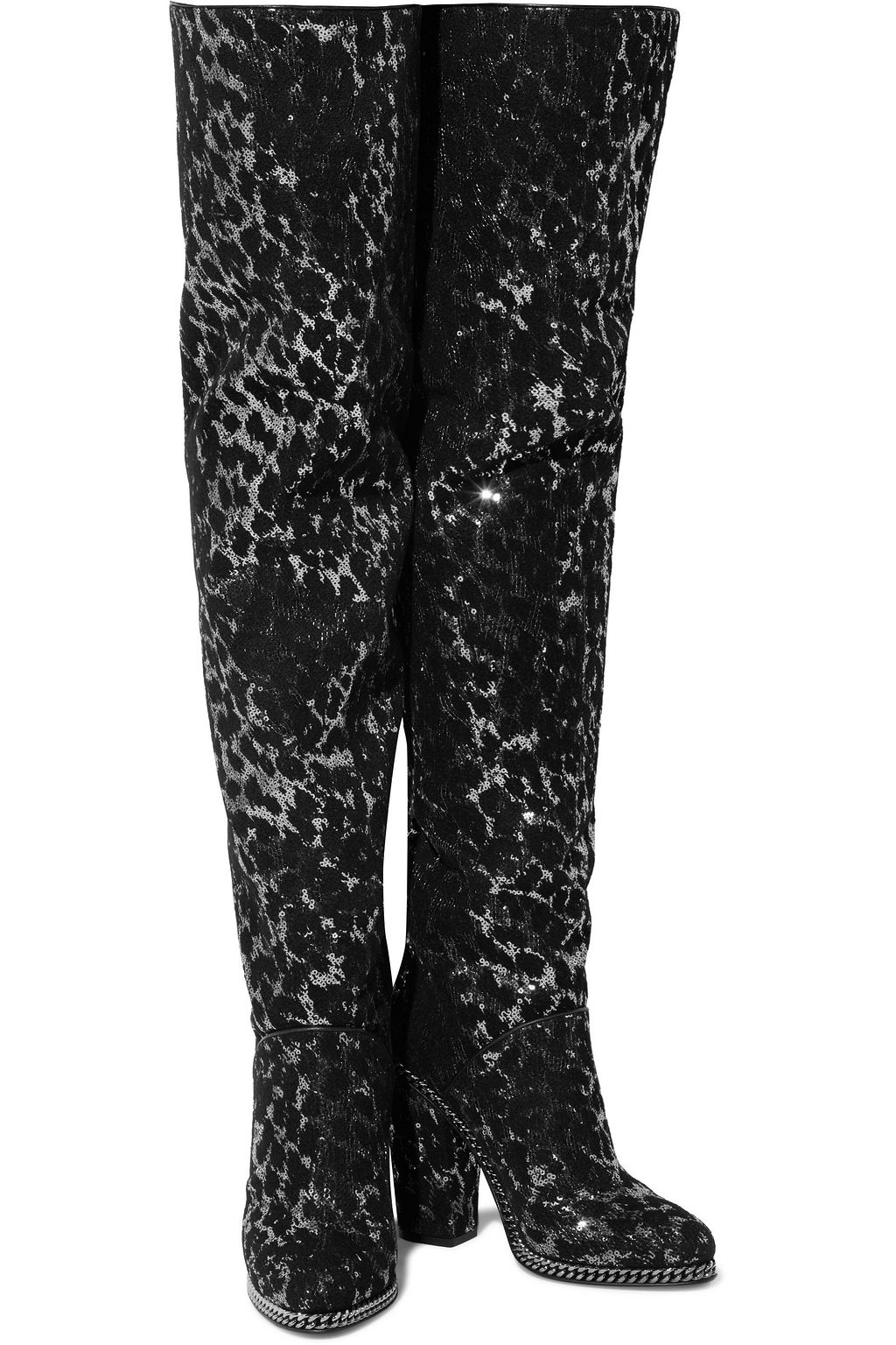 BALMAIN Emma flocked sequined leather over-the-knee boots