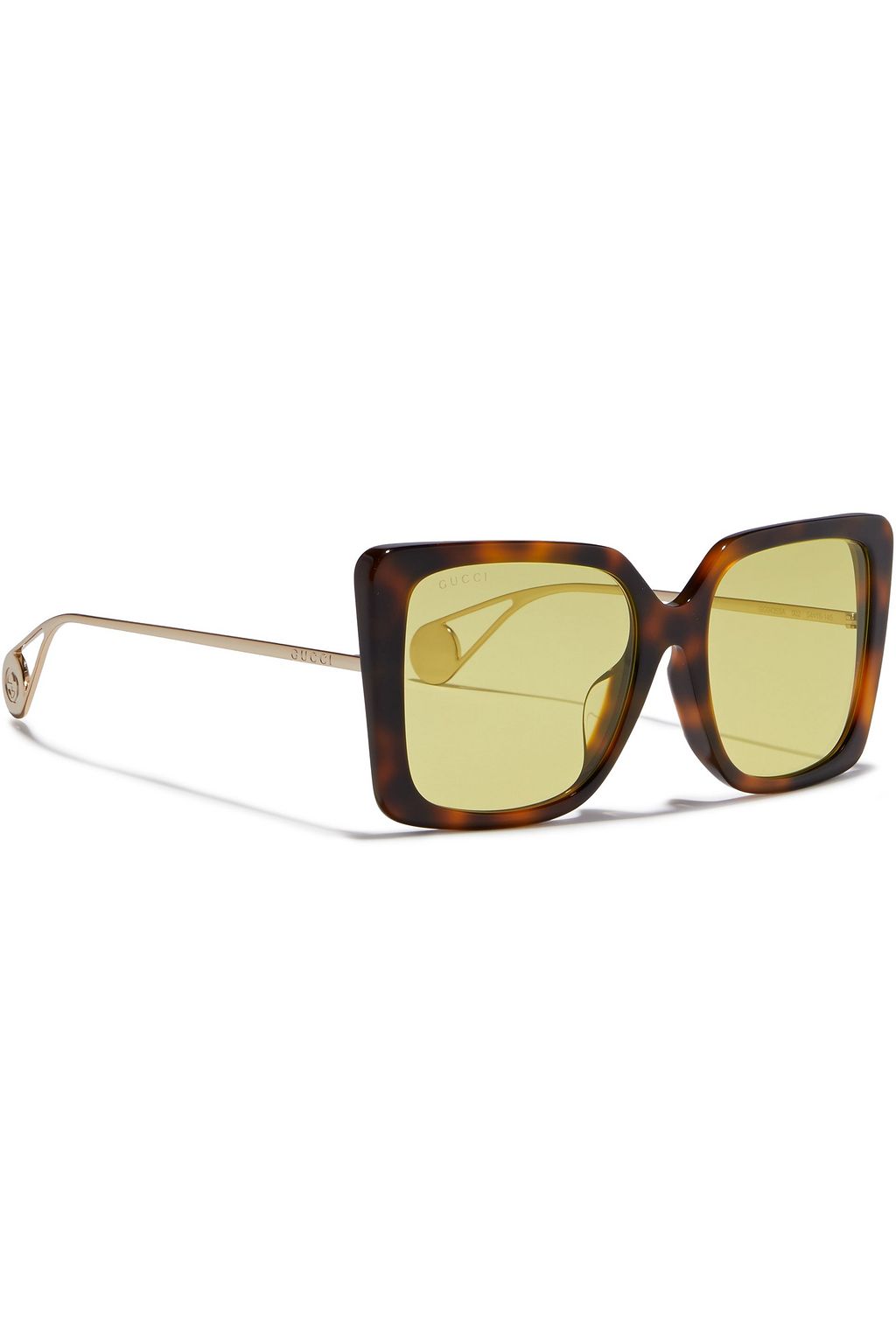 GUCCI Square-frame gold-tone and tortoiseshell acetate mirrored sunglasses
