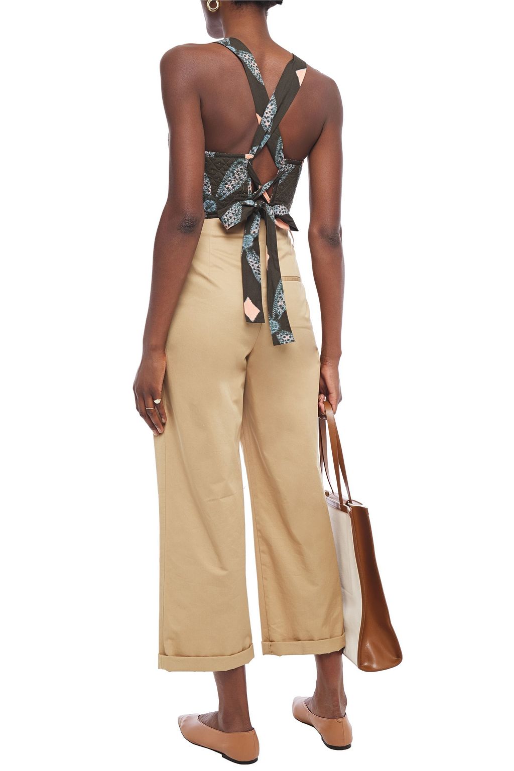ULLA JOHNSON Cropped tie-back embroidered printed quilted cotton top