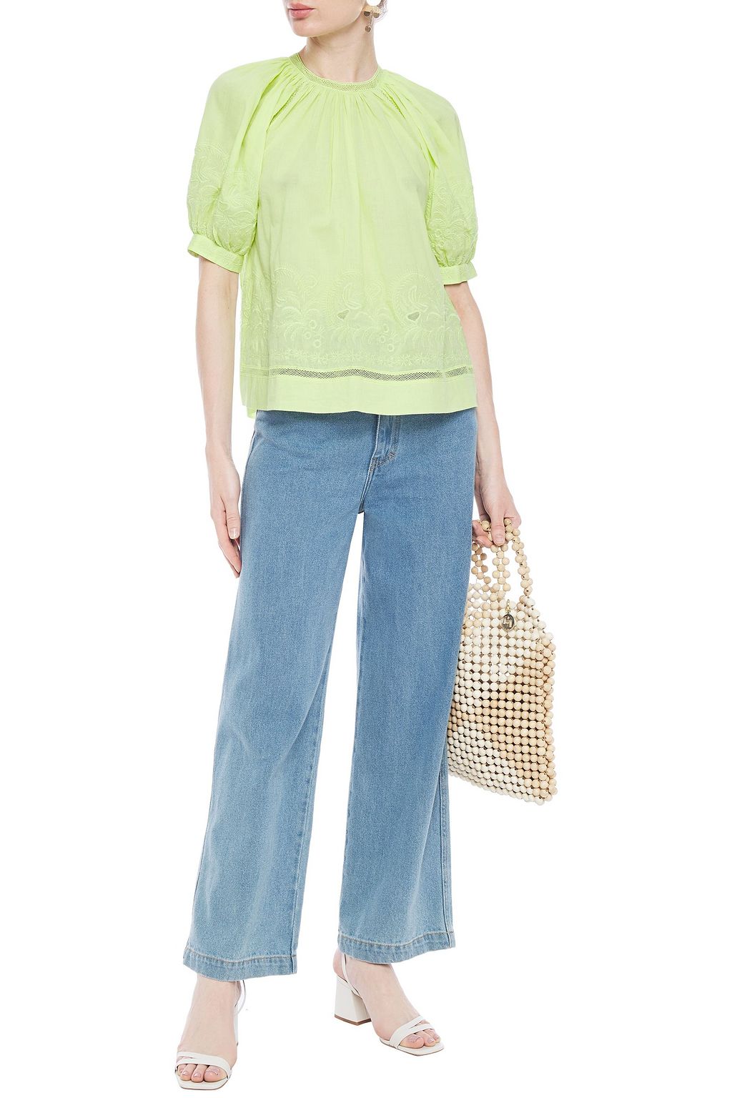 ULLA JOHNSON Blythe lattice-trimmed embroidered cotton-voile top