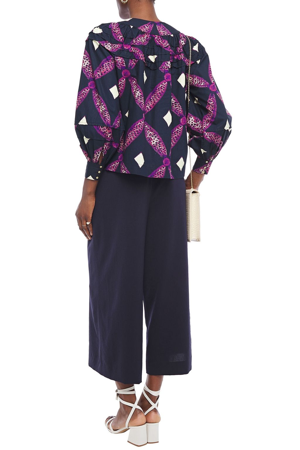 ULLA JOHNSON Ruffled printed cotton-poplin blouse