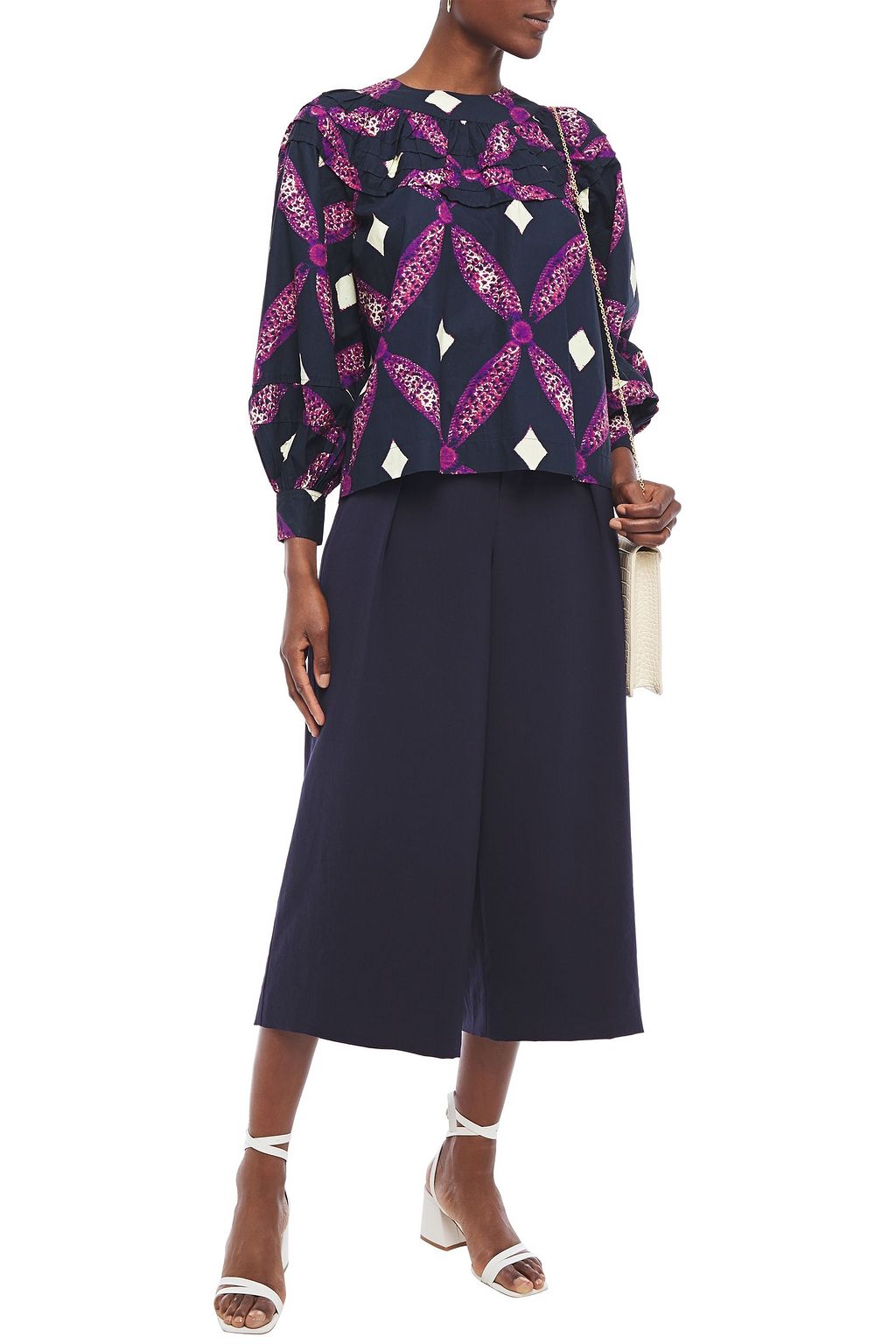ULLA JOHNSON Ruffled printed cotton-poplin blouse