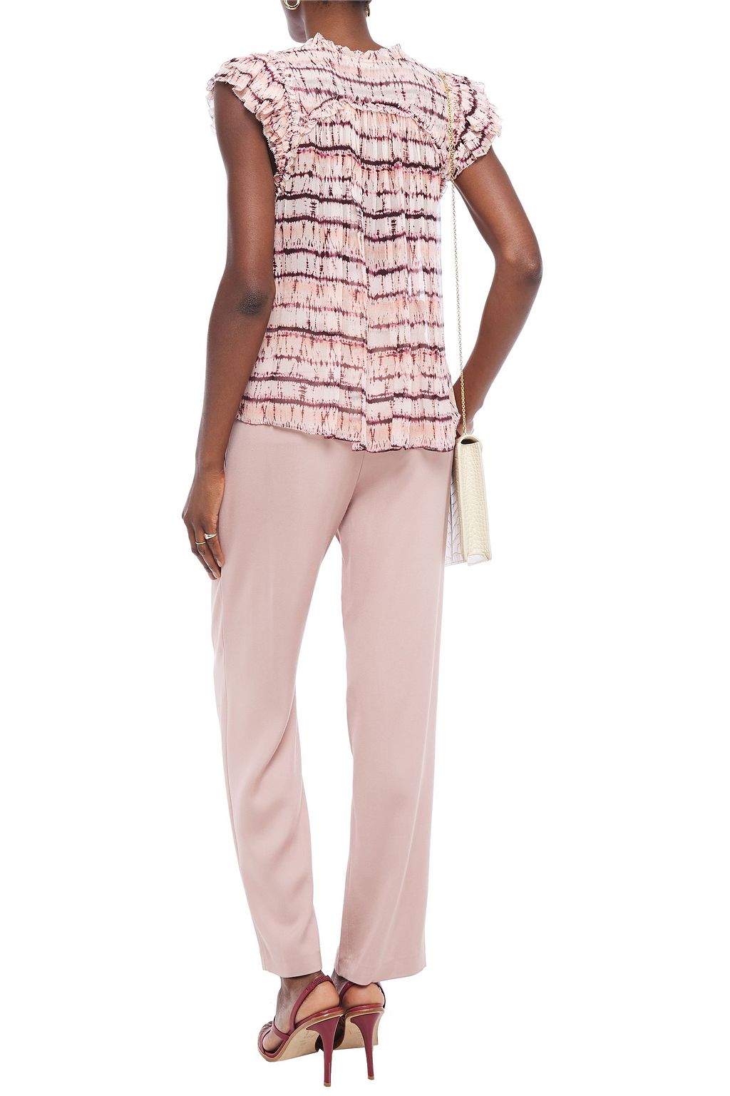 ULLA JOHNSON Clea ruffle-trimmed tie-dyed silk-georgette top