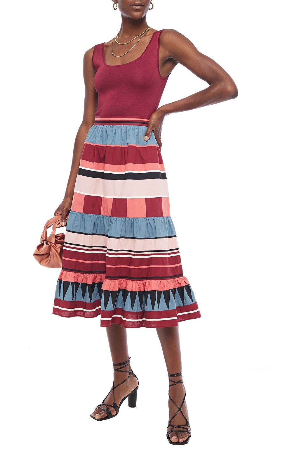 ULLA JOHNSON Gathered printed cotton-poplin midi skirt